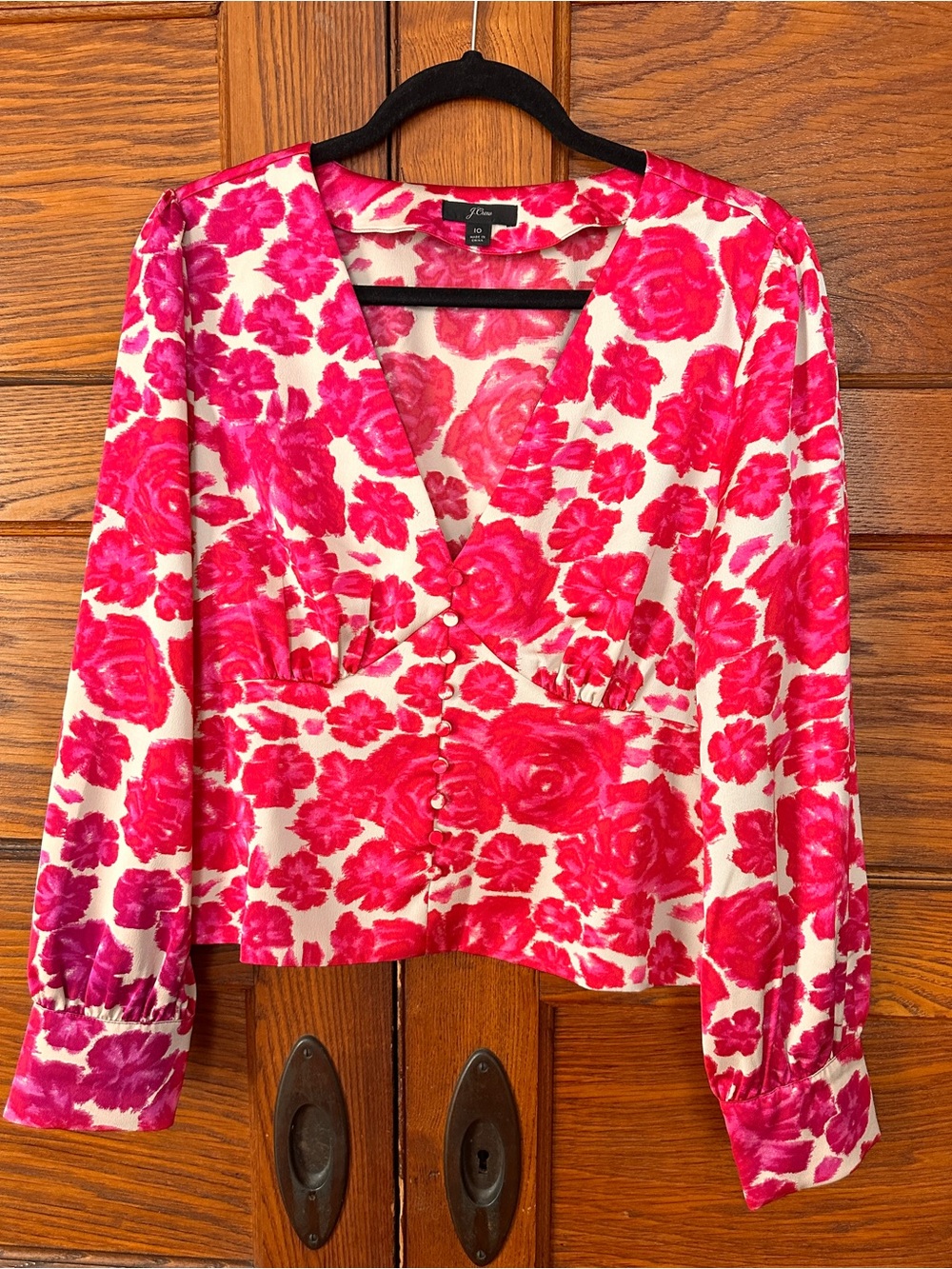 J Crew Pink Floral V-Neck Button Front Blouse Size 10